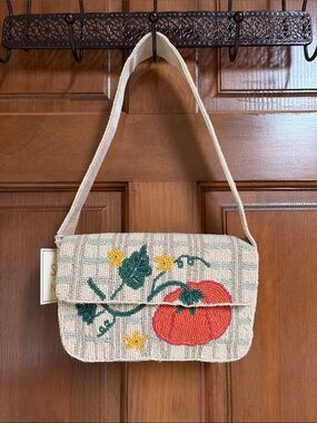 Sol Mer Beaded Pumpkin Floral Crossbody Bag in Cream and Orange